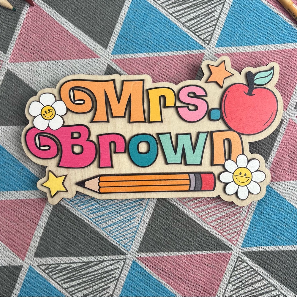 Personalized 3D Teacher Sign, Teacher Door Hanger, Custom Floral sign for Teache